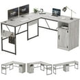 thumbnail image 1 of Bestier Reversible 60" L Shaped Computer Desk with Storage Cabinet Long Desk for 2 Person Wash White, 1 of 9