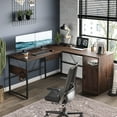 thumbnail image 1 of Bestier Reversible 60 inches L Shaped Computer Desk with Storage Cabinet Long Desk for 2 Person Cherry, 1 of 6