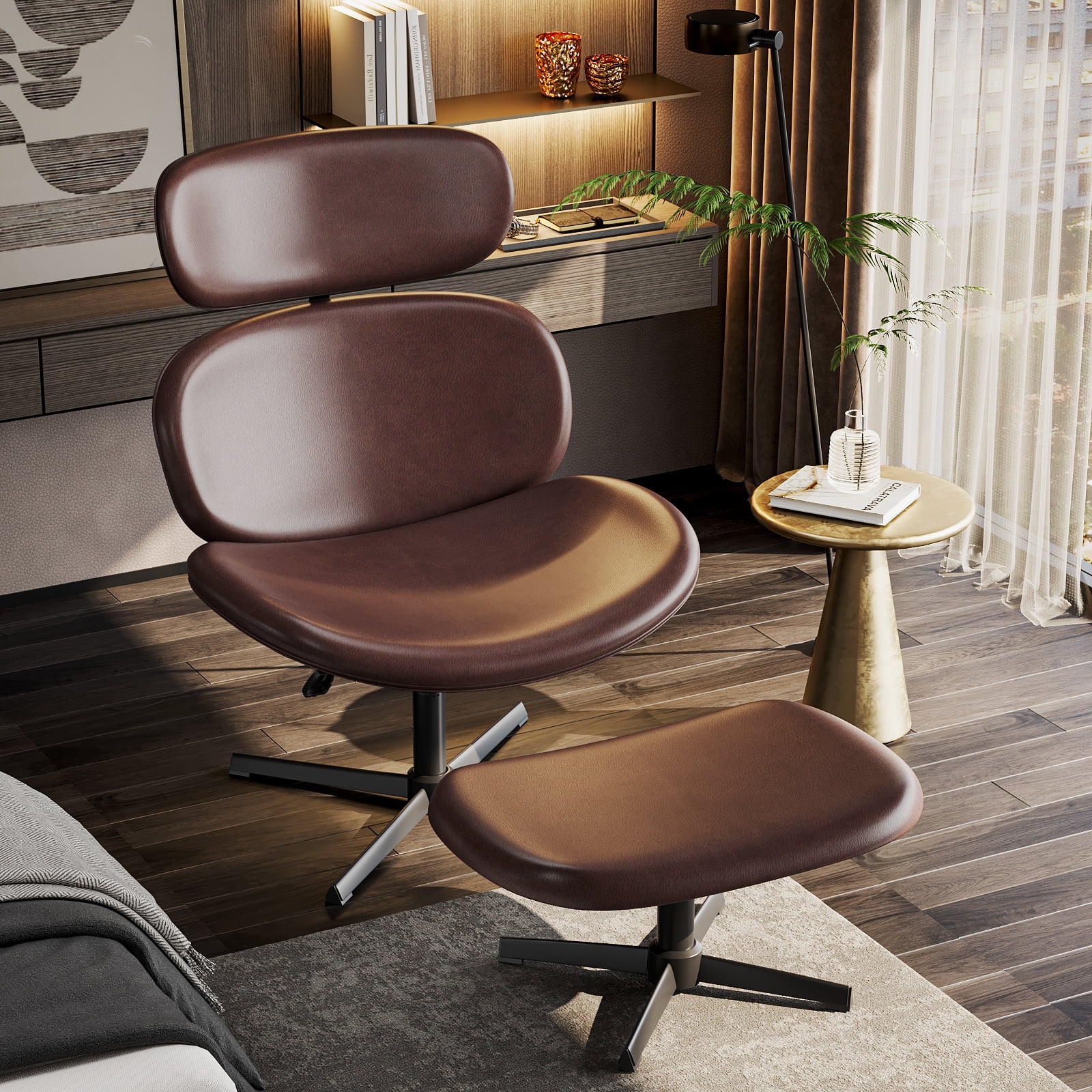 Bestier Swivel Criss Cross Chair with Ottoman Set Mid