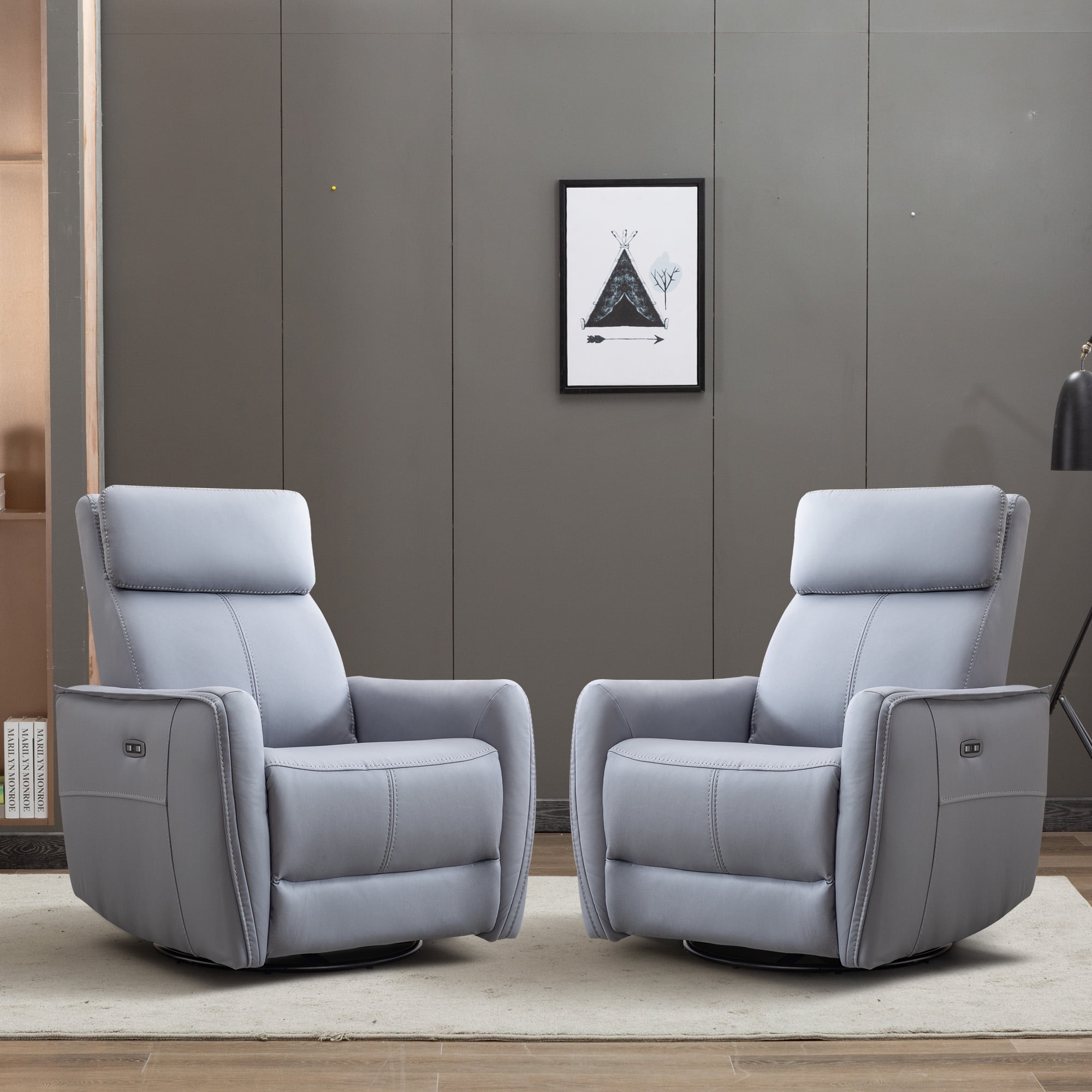 Bestier Swivel Rocker Recliner Chair Electric Glider Reclining Sofa with USB Ports Rocking Chair Grey