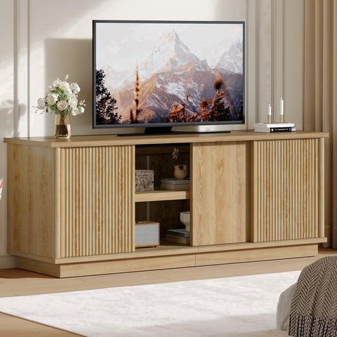 Bestier TV Stand for TVs up to 70", Modern Entertainment Center with Sliding Door Media Console Table for Living Room,Log