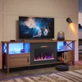 thumbnail image 1 of Bestier Fireplace TV  Stand, LED Media Console with Storage, with Electric Fireplace Included , Brown, 1 of 10