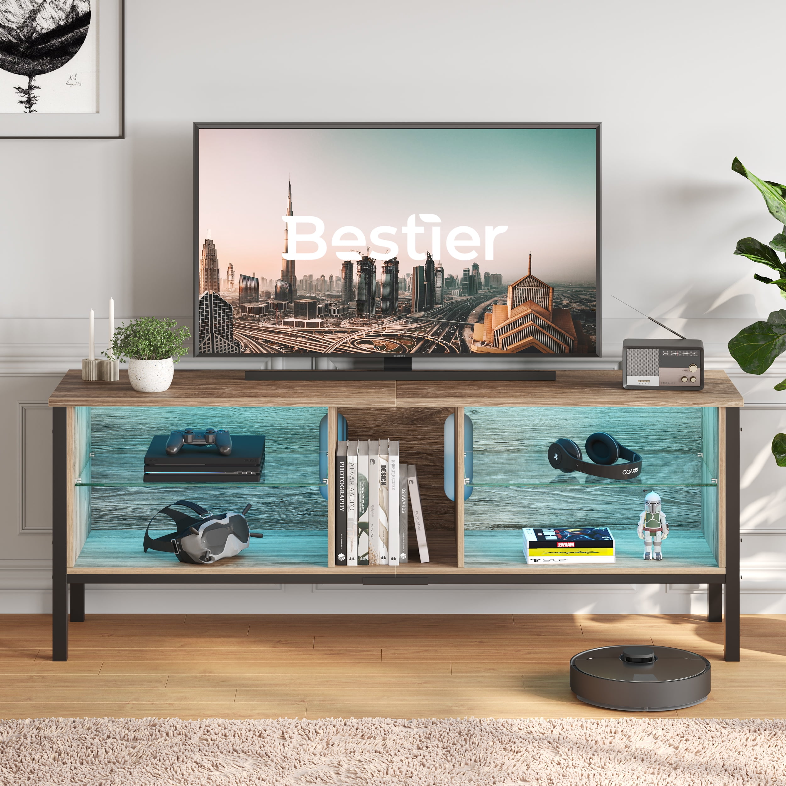 Bestier TV Stand for TVs up to 70" Modern LED Entertainment Center with