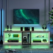 Bestier TV Stand for TVs up to 70" with LED Light, Entertainment Center for PS5 with Shelves, Wash White