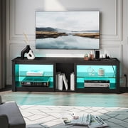 Bestier TV Stand for TVs up to 70 with LED Light, Entertainment Center for PS5 with Shelves, Wash White