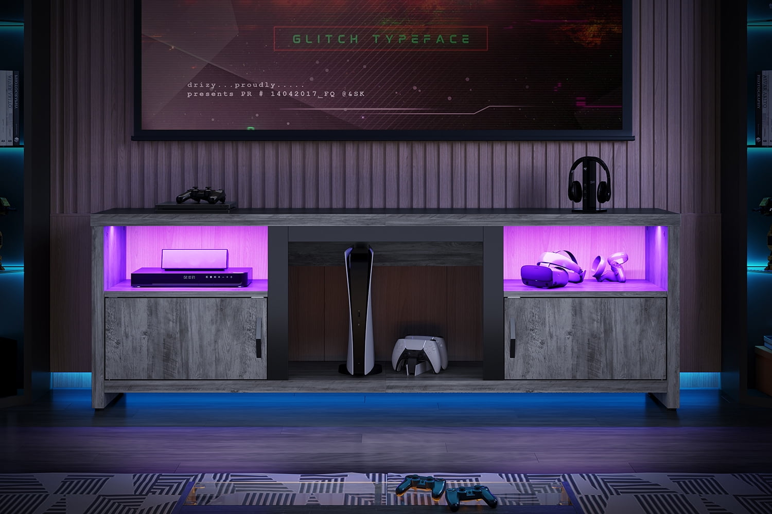 Bestier TV Stand for TVs up to 75" with LED Lights, Entertainment