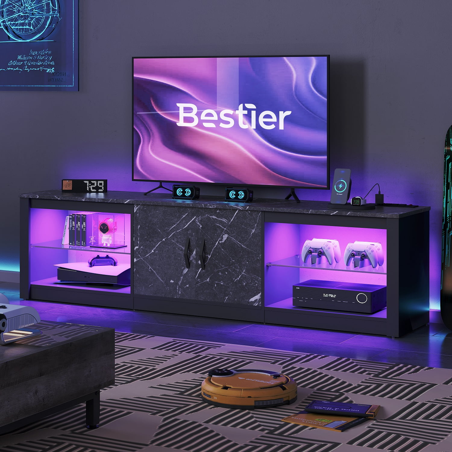 Bestier TV Stand for TVs up to 75" with LED Lights & Power Outlet