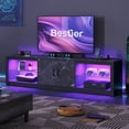 thumbnail image 1 of Bestier TV Stand for TVs up to 75" with LED Lights & Power Outlet, Entertainment Center with Storage Cabinet, Black Marble, 1 of 9