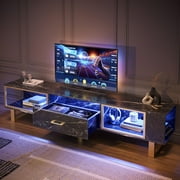 Bestier LED TV Stand for TVs up to 75", Entertainment Center with Drawer & Storage Shelves, Black Marble