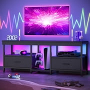 Bestier LED TV Stand Entertainment Center for TVs up for 55 60 65 inch TV Console Table with 2 Storage Drawers,Carbon Fiber Black