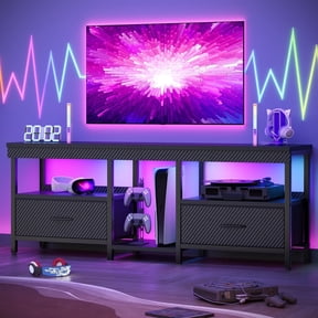 Bestier LED TV Stand Entertainment Center for TVs up for 55 60 65 inch TV Console Table with 2 Storage Drawers,Carbon Fiber Black