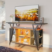 Bestier TV Stand with Power Outlets & RGB LED Lights, Console Table for TVs up to 70", Pinewood