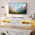 thumbnail image 1 of Bestier White Marble TV Stand for TVs up to 75", Modern Entertainment Center for TVs with LED Light, High Gloss TV Console Table with Storage Drawers, 1 of 9