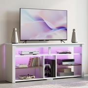 Bestier Tall TV Stand for 65 TVs,Entertainment Center with PS5 Storage,LED TV Stands for Living Room,TV console with Adjustable Storage Shelf,Carbon Fiber White TV Stand