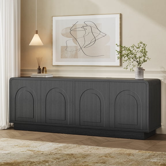 Bestier Modern TV Stand for TVs up to 70",Push-To-Open Door,Media Console Cabinet with 4 Arched Doors and Curved Corners, Entertainment Center with Adjustable Shelves and Cable Management,Dark Black