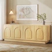 Bestier Modern TV Stand for TVs up to 70,Push-To-Open Door,Media Console Cabinet with 4 Arched Doors and Curved Corners, Entertainment Center with Adjustable Shelves and Cable Management,Natural Oak