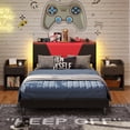 thumbnail image 1 of Bestier Twin Size Bed Frame with LED Adjustable Storage headboard, PU Leather Upholstered Platform Bed, Black & Red, 1 of 10