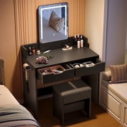 Bestier Vanity Desk with Mirror & Lights, Vanity with Drawers, Makeup Dressing Table with Comfortable Chair,Black