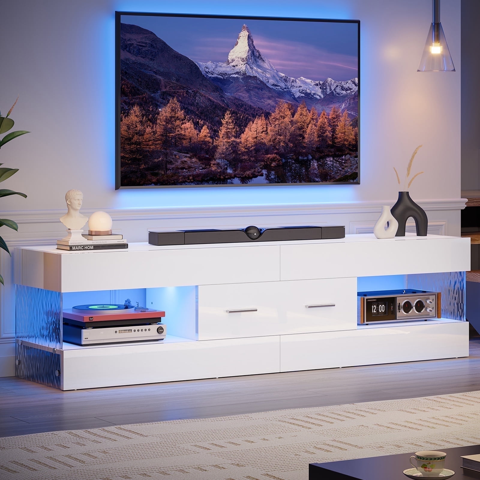 Bestier White TV Stand For TVs Up To 65 Modern Entertainment Center Bestier White TV Stand For TVs Up To 65 Modern Entertainment Center