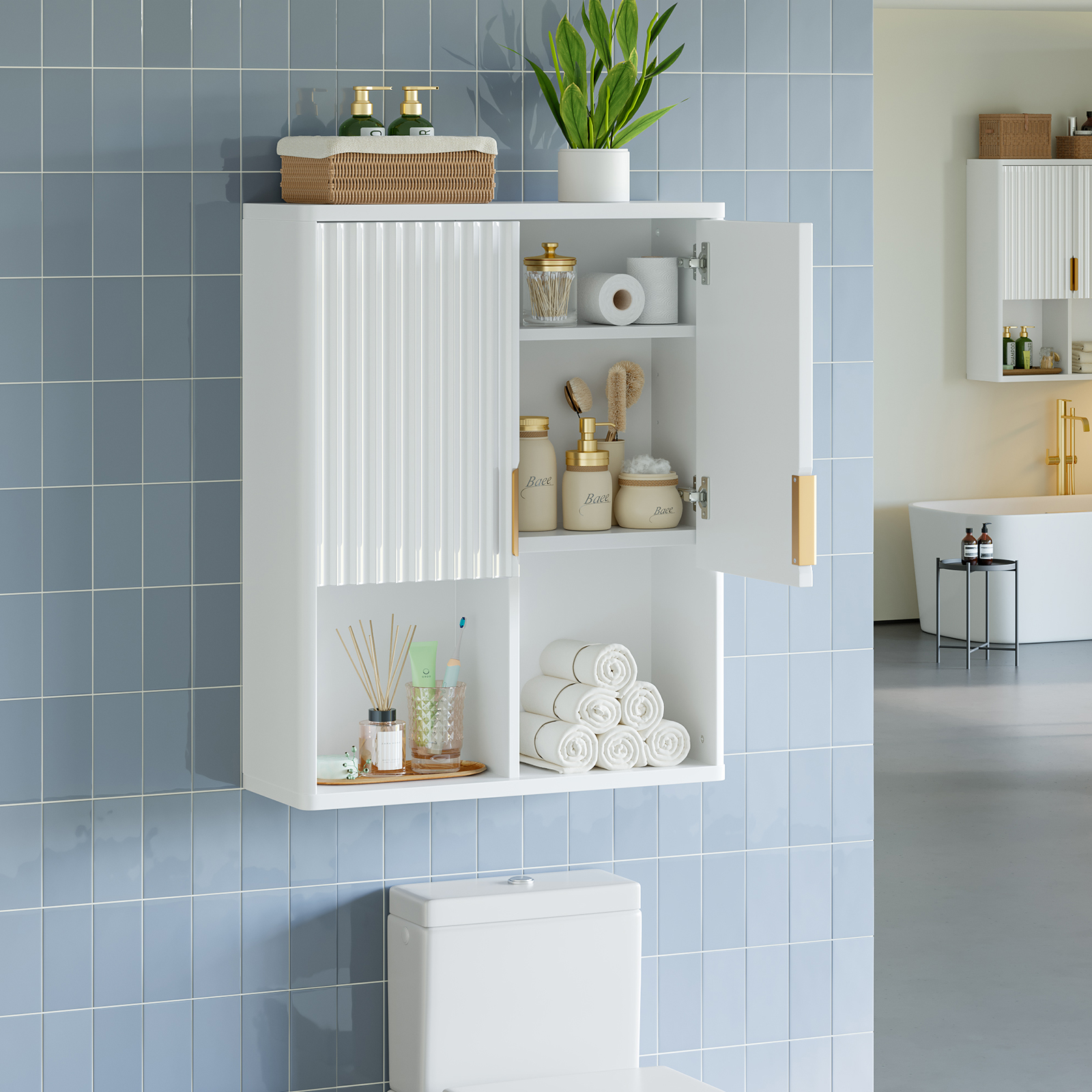 Bestier Fluted Bathroom Wall Medicine with Adjustable Shelf