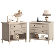 Bestier Farmhouse Nightstand Set of 2 with 2 Drawers, Open Shelf Night Stand with Charging Station, Wood Bedside Table Sofa Side End Table for Bedroom, Living Room, Oak