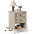 thumbnail image 1 of Bestier Farmhouse Nightstand with 2 Drawers, Wood Bedside Table with Charging Station,  Sofa Side End Table Night Stand for Living Room, Bedroom, Home Office, Light Oak, 1 of 8