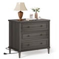 thumbnail image 1 of Bestier Farmhouse Nightstand with 3 Drawers, Wood Bedside Table Night Stand with Charging Station, Sofa Side End Table for Bedroom, Living Room, Gray, 1 of 12