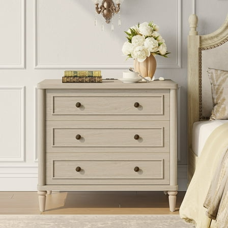 Bestier Farmhouse Nightstand  with 3 Drawers, Wood Bedside Table Night Stand with Charging Station, Sofa Side End Table for Bedroom, Living Room, Oak