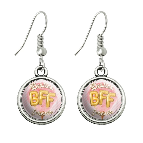 Besties BFF Forever Ice Cream Balloons Cone Pink Stripes Novelty Dangling Drop Charm Earrings