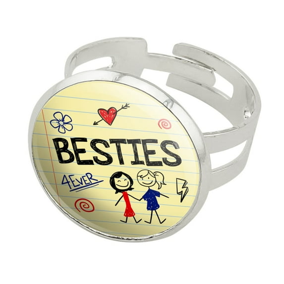 Besties Best Friends Silver Plated Adjustable Novelty Ring