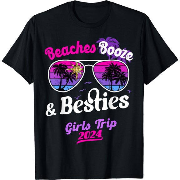 Besties Trip Beaches Vacation T-Shirt Short Sleeve Casual Round Neck Gift T-Shirt
