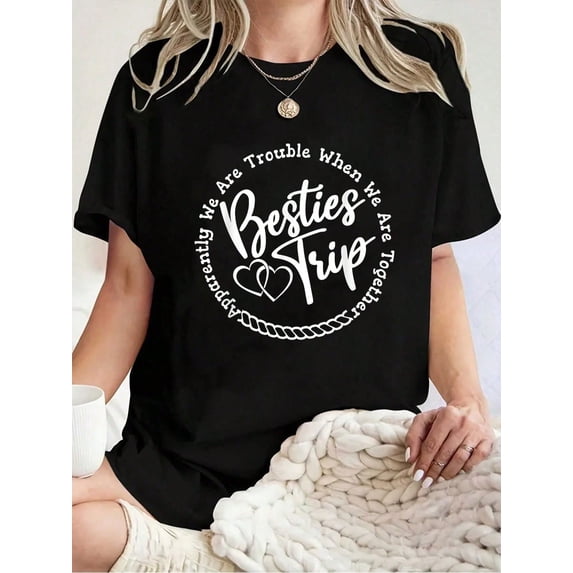 Besties Trip, Girls Weekend, Vacation Funny Women Matching T-Shirt Cotton Summer Outfits For Women For Spring/Summer Fashion Graphic Tees Women Tops
