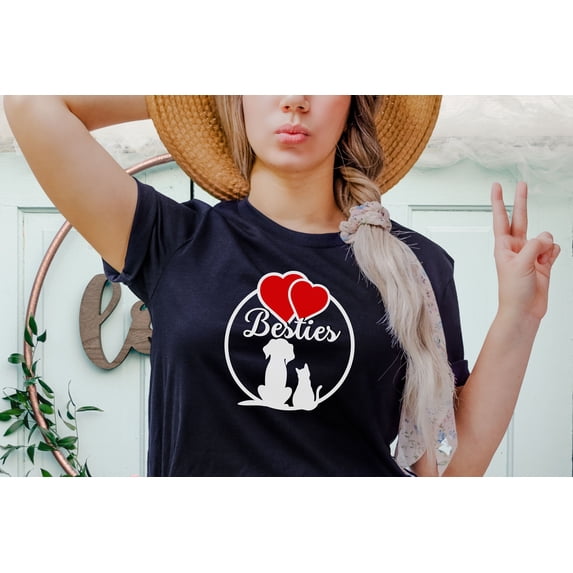 Besties cat and Dog love shirt Cat and Dog T-Shirt Animal Lover Shirt Gift for Animal Lover Dog Paw shirt valentines dog shirt