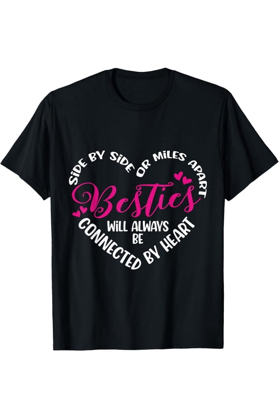 Besties will always be connected by Heart | BFF Best Friends T-ShirtMen and women, Black T-shirt, size: Extra large