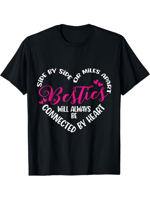 Besties will always be connected by Heart | BFF Best Friends T-ShirtMen and women, Black T-shirt, size: Extra large