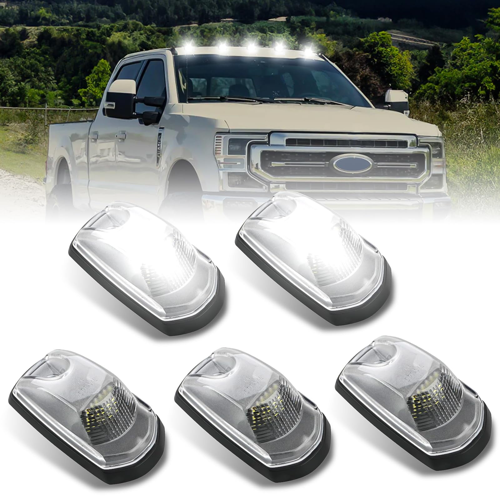 LED Roof Marker Lights White White LED Cab Roof Marker Lights Kit For 1999-2016 Ford F250 F350 Super Duty | 5-Light Set F350 Led Lights - Foto 9