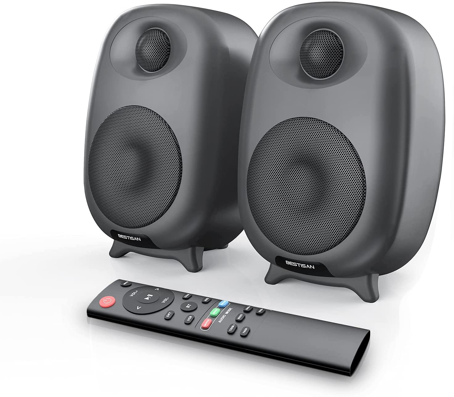 BESTISAN SR06 Bookshelf Speakers with Bluetooth 5.0, Wired Optical