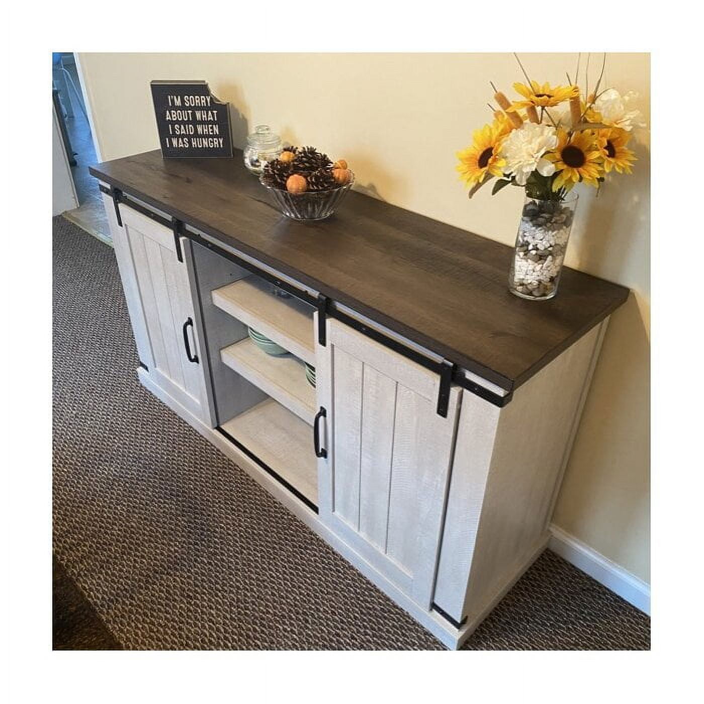 Bestliving Farmhouse Barn Door TV Stand for TVs up to 60", Grey