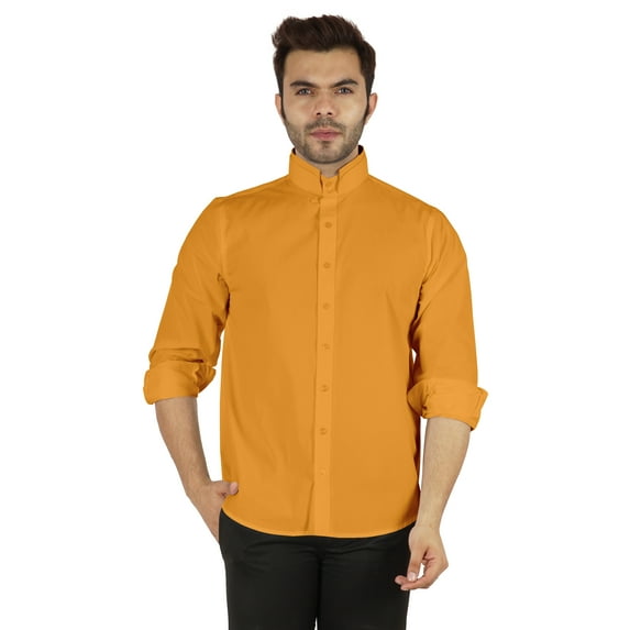 Bestman Formal Front Button Placket Solid Shirts For Mens Long Sleeve Regular Fit Shirt