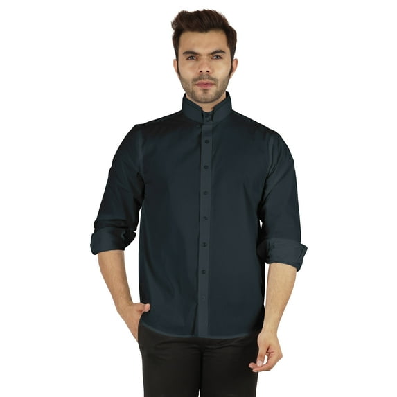 Bestman Formal Front Button Placket Solid Shirts For Mens Long Sleeve Regular Fit Shirt