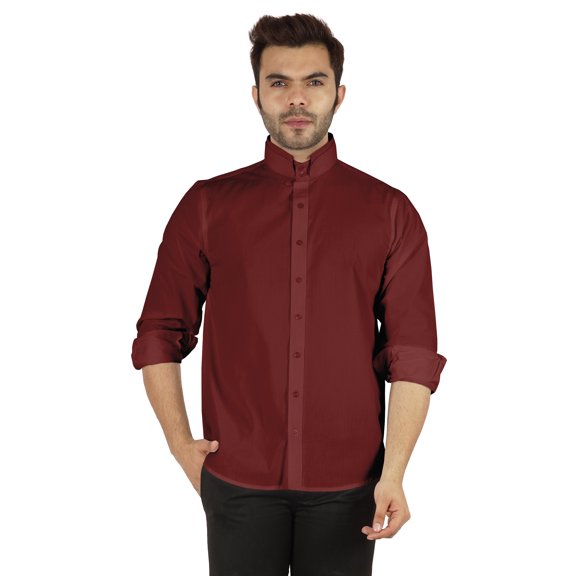 Bestman Formal Front Button Placket Solid Shirts For Mens Long Sleeve Regular Fit Shirt