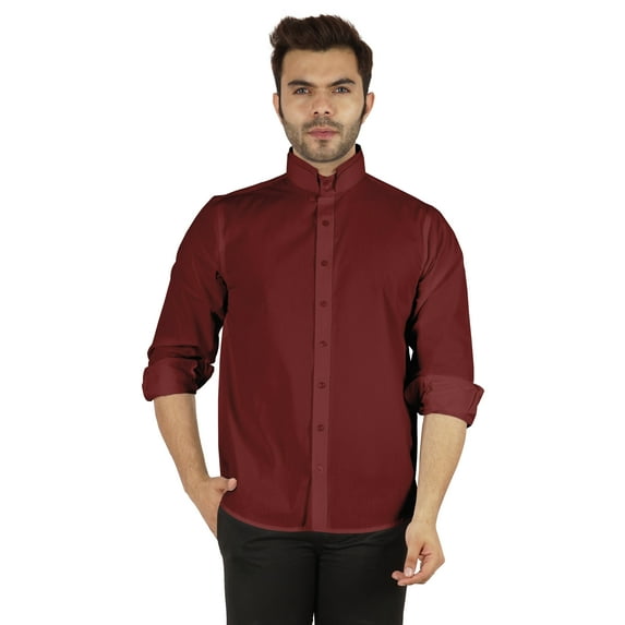 Bestman Formal Front Button Placket Solid Shirts For Mens Long Sleeve Regular Fit Shirt