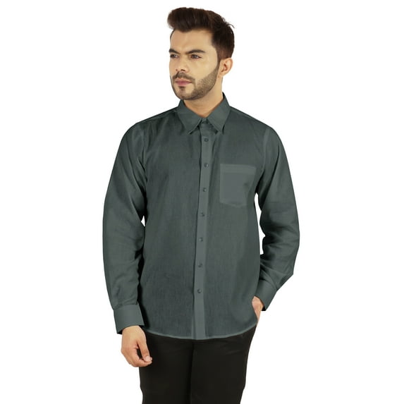 Bestman Long Sleeve Cotton Flex Shirt For Mens Button Down W/ Patch Pocket Office Wear