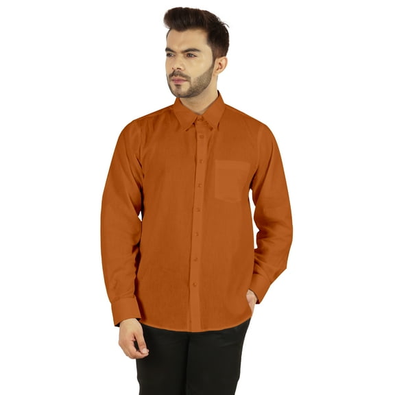 Bestman Long Sleeve Cotton Flex Shirt For Mens Button Down W/ Patch Pocket Office Wear