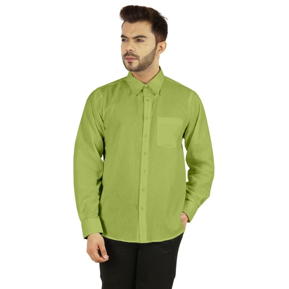 Bestman Long Sleeve Cotton Flex Shirt For Mens Button Down W/ Patch Pocket Office Wear