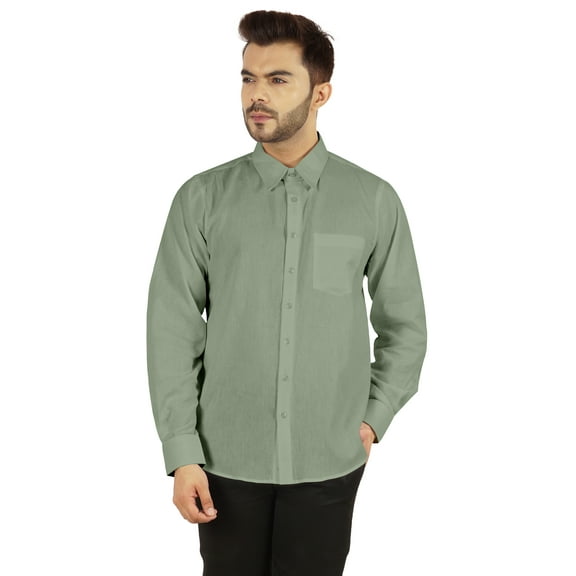 Bestman Long Sleeve Cotton Flex Shirt For Mens Button Down W/ Patch Pocket Office Wear