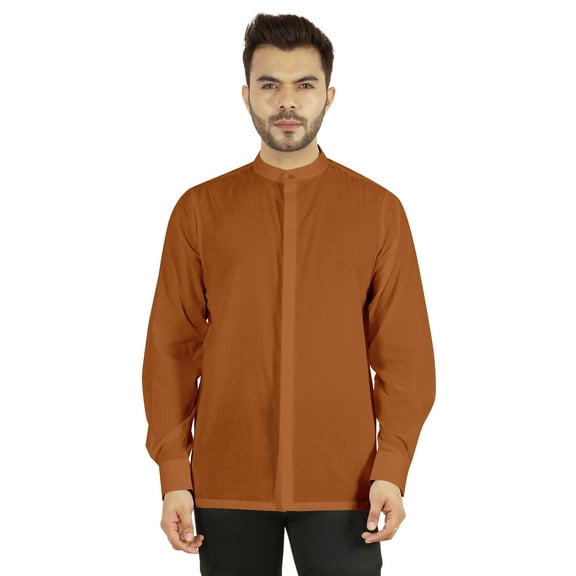 Bestman Mens Solid Shirt Mandarin Collar Long Sleeve Button-Up Formal Shirts Office Wear