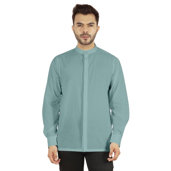 Bestman Mens Solid Shirt Mandarin Collar Long Sleeve Button-Up Formal Shirts Office Wear