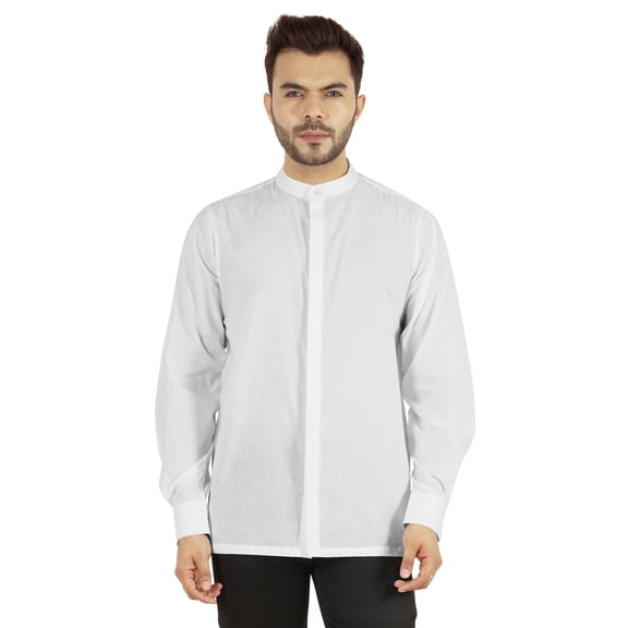 Bestman Mens Solid Shirt Mandarin Collar Long Sleeve Button-Up Formal Shirts Office Wear