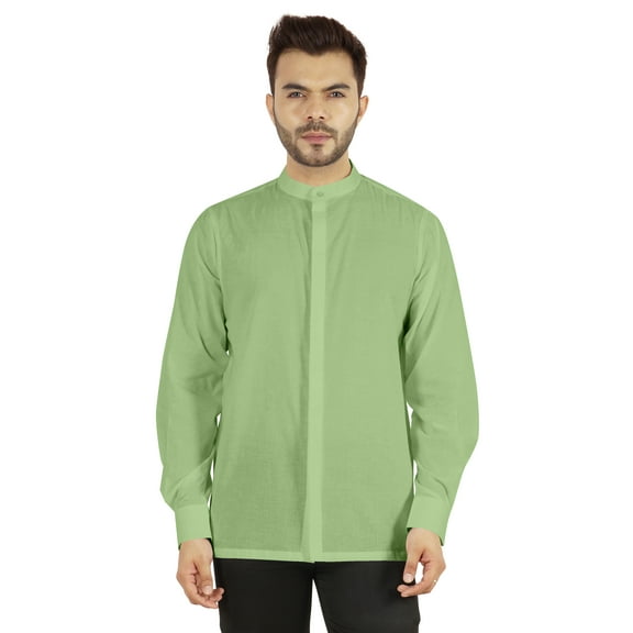 Bestman Mens Solid Shirt Mandarin Collar Long Sleeve Button-Up Formal Shirts Office Wear